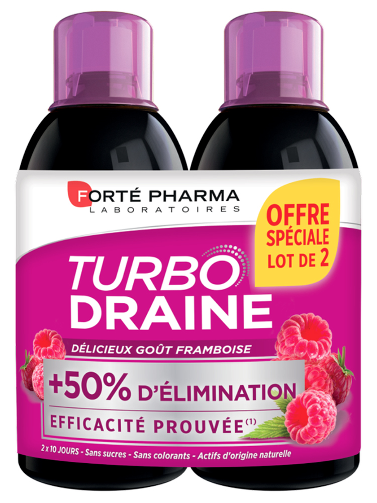 Forté Pharma TurboDraine - Lot de 2 Bouteilles de 500 ml - Goût : Framboise